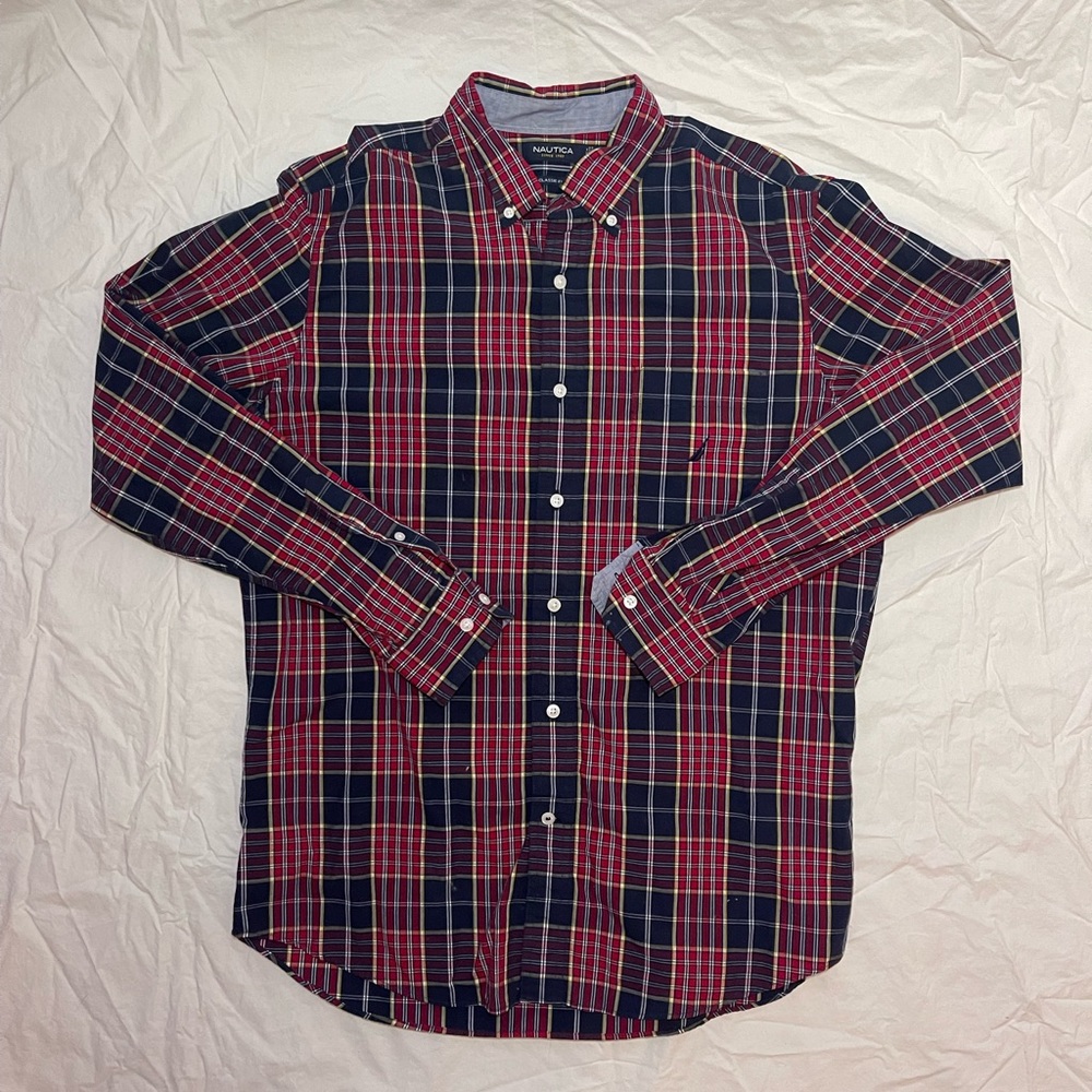 Nautica Men’s Plaid Collared Dress Shirt
